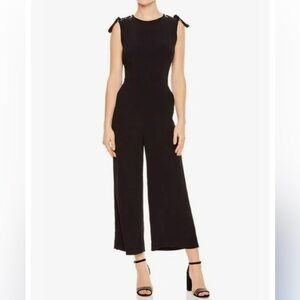 NWOT Sandro Paris Ermaline Lace Up Crepe Black Wide Leg Minimalist Jumpsuit Sm
